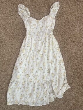 Hollister White and Yellow Floral Midi Corset Dress